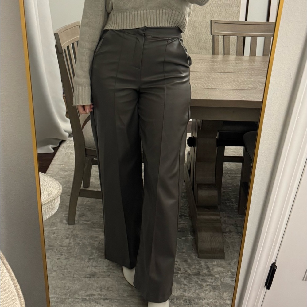 Faux Leather Gray Women's Woman’s Work Dress Pants - Picture 10 of 13